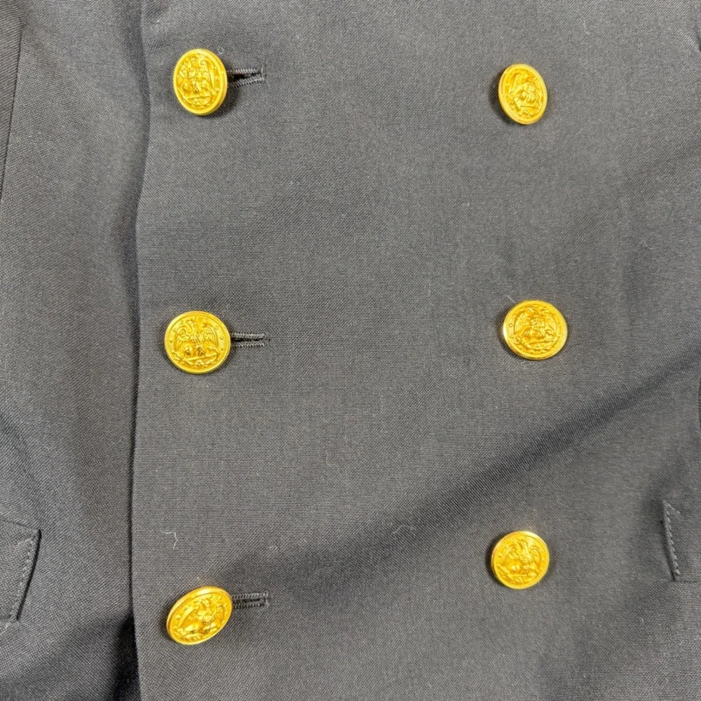 DSCP Uniart Corp Navy JROTC Dress Jacket 38R Black Wool Blend Double Breasted